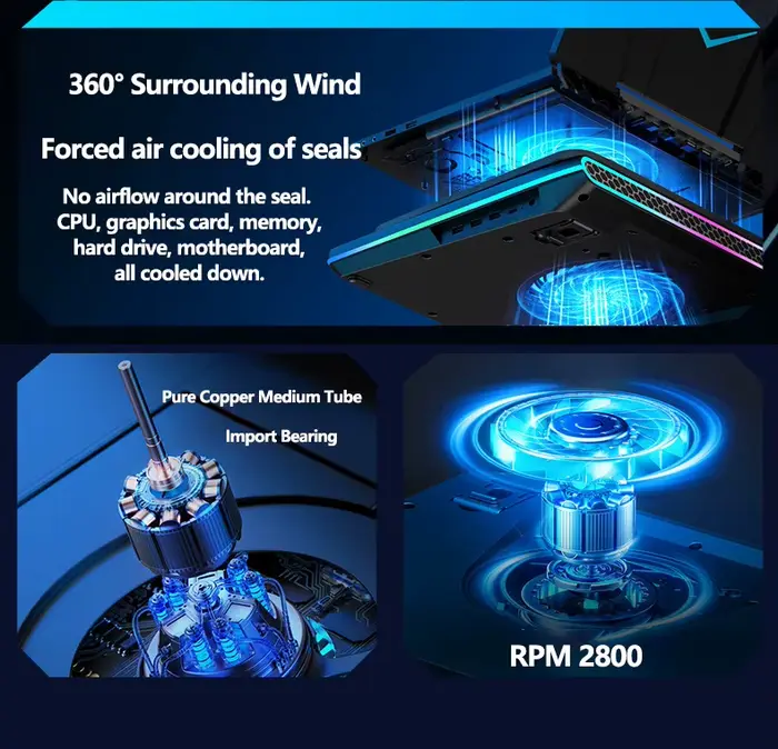 Refroidisseur pour ordinateur portable de jeu V12 RGB avec ventilateur à turbine puissant de 5