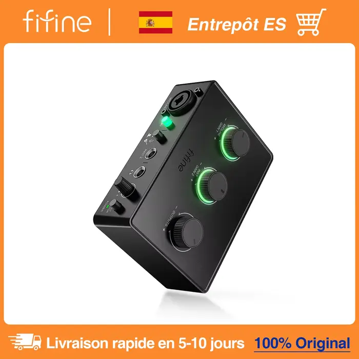 FIFINE Mélangeur de son pour microphone à condensateur avec bouton de gain