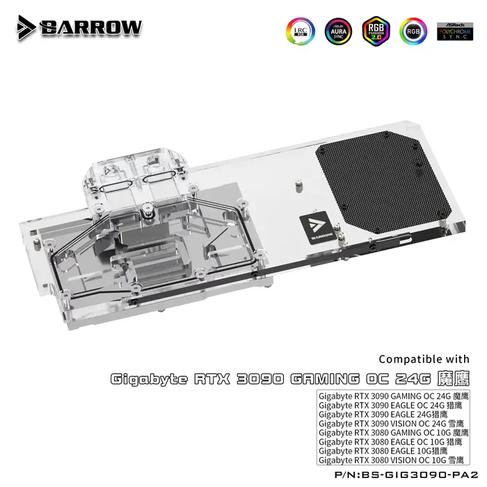 Barrow GPU bloc personnalisé refroidisseur d'eau pour GIGABYTE 3090/3080 GAMING EAGLE VISION OC couverture complète