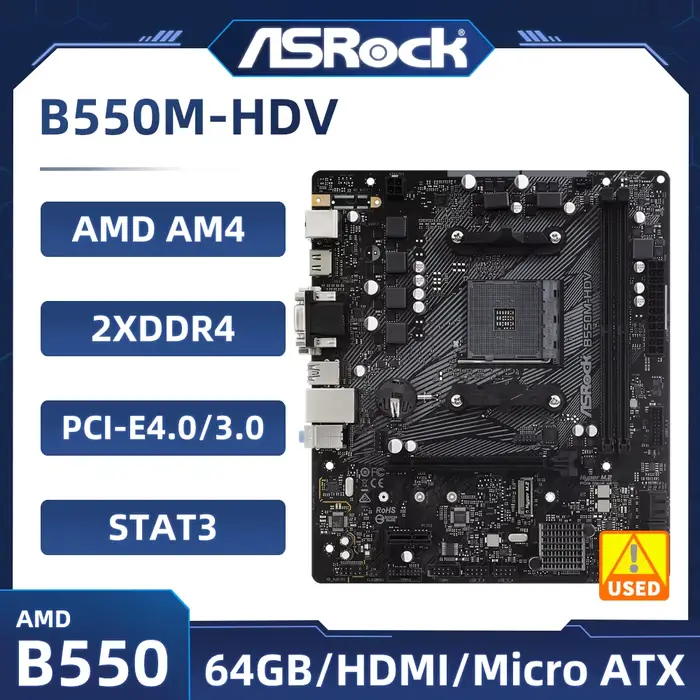 ASRock B550M-HDV carte mère AM4 B550 carte mère PCIe 4.0 DDR4 4733MHz 64GB B550M-HDV pour Ryzen5600G