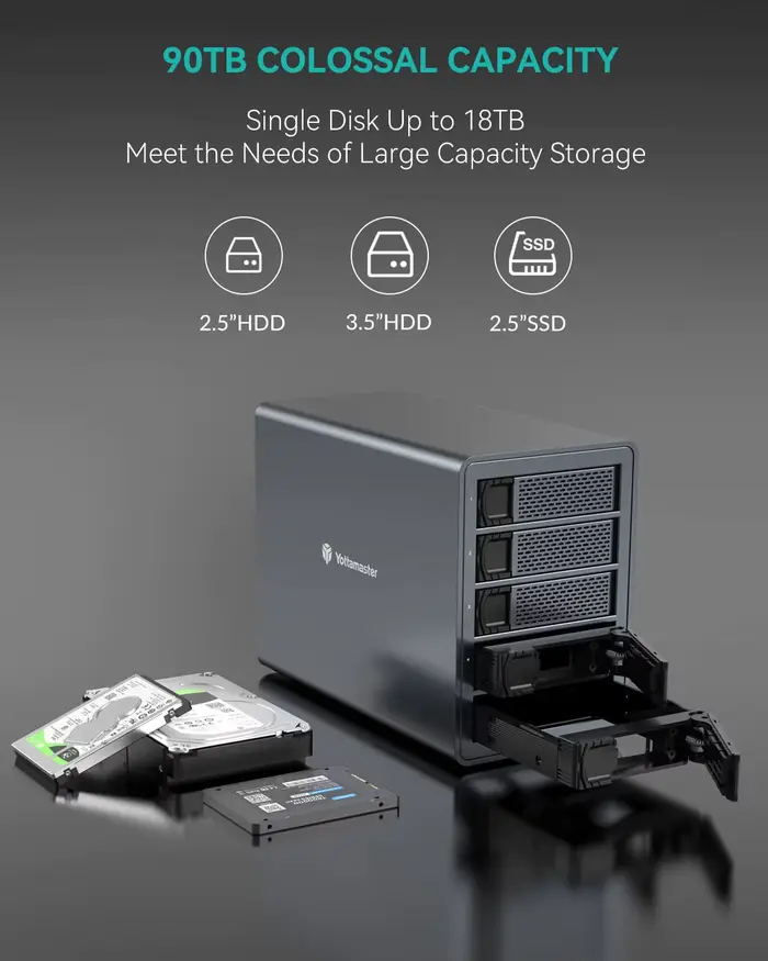 Yottamaster boîtier de disque dur externe RAID 5 baies 2.5 "3.5" SATA HDD SSD boîtier Mode RAID Supp