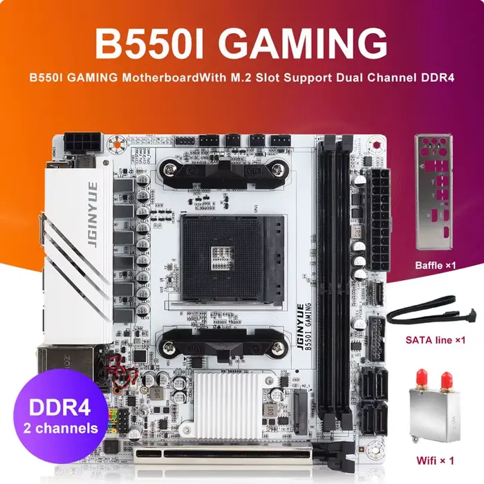 JGINYUE AMD B550 AM4 mini carte mère ITX prend en charge les processeurs Ryzen R5 série 4000/5000 DDR4 RAM PCI-E 4.0 B550i GAMING