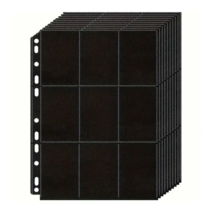 Lot de 10 pochettes noires à 9 compartiments pour classeur de cartes A4