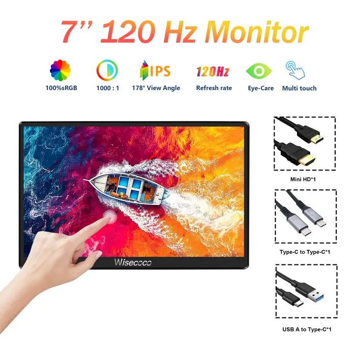 Moniteur Portable de 7 pouces, écran tactile de jeu 120Hz, IPS 1920x1080, Mini moniteurs PC, écran s