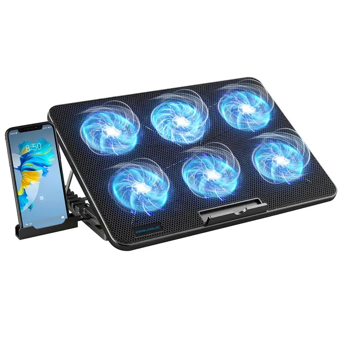 Coolcold 15.6-17.3 pouces coussin de refroidissement pour ordinateur portable avec 6 ventilateurs silencieux