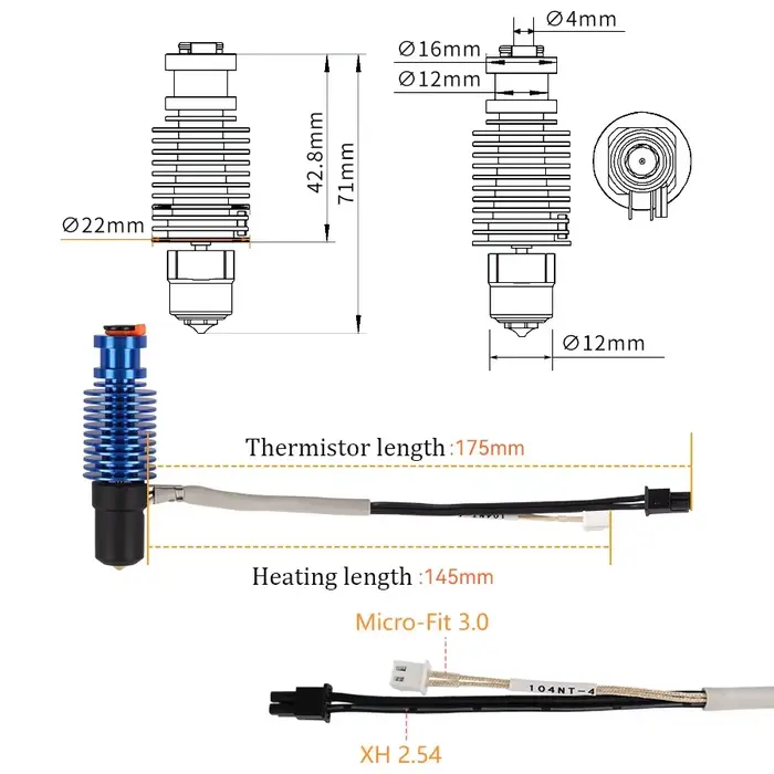 Volcan Hotend E3D V6 24V 50W 60W pour Voron 2.4 imprimante 3D tête d'impression à noyau chauffant en céramique
