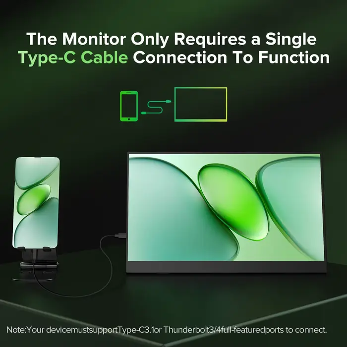 UPERFECT 15.6'' 1920*1080 60Hz moniteur portable 16:9 écran IPS avec Type-C Mini HDMI deuxième affichage arrière