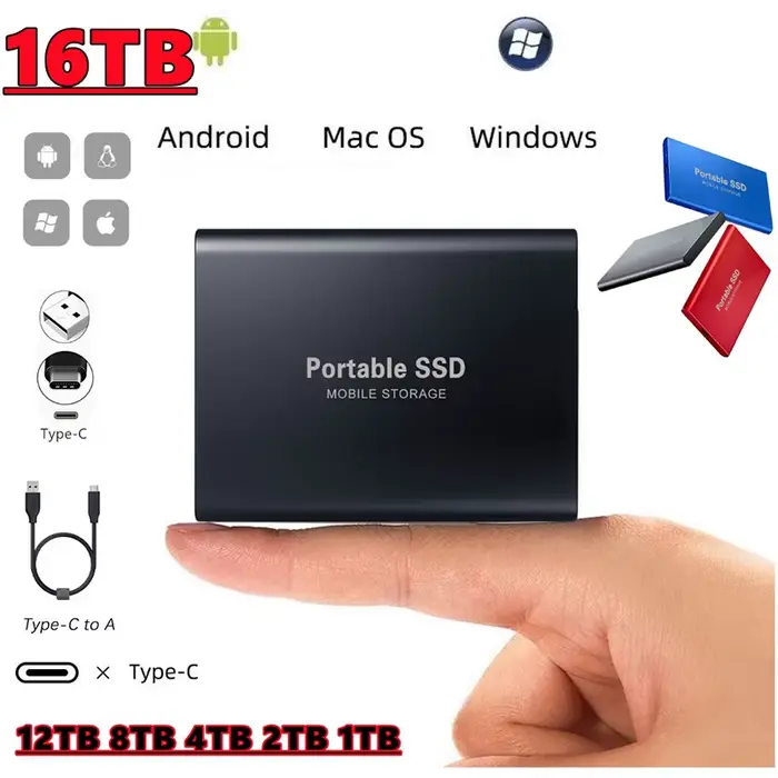 1pc disque dur pour ordinateur Portable haute vitesse 2 to 4 to 8 to 16 to disque dur pour SSD Portable 1 to externe Mobile SSD