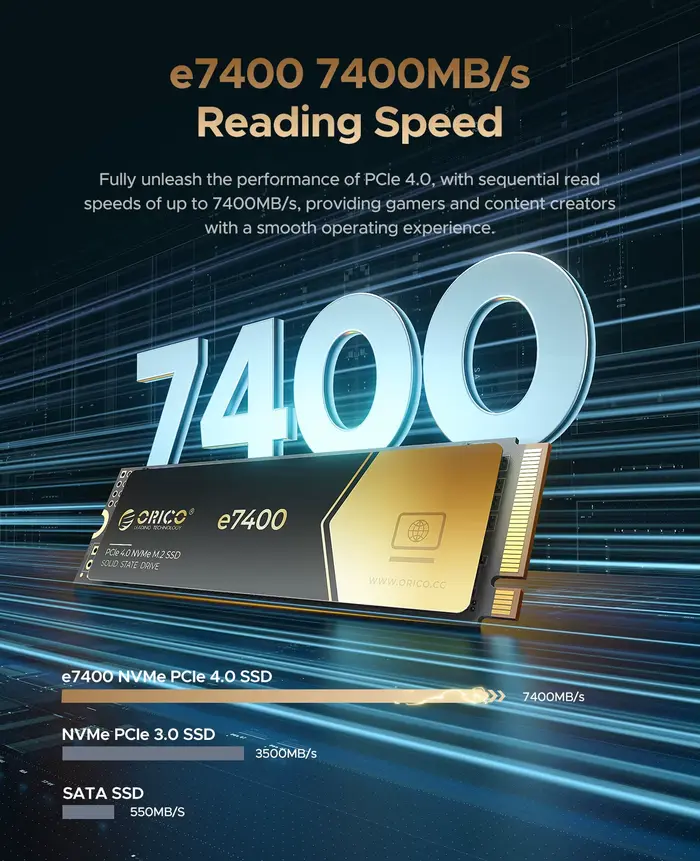 ORICO Gaming PCIe4.0 M.2 NVMe SSD PS5 7400 Mo/S disque SSD interne Gen4 pour ordinateur haut de gamm
