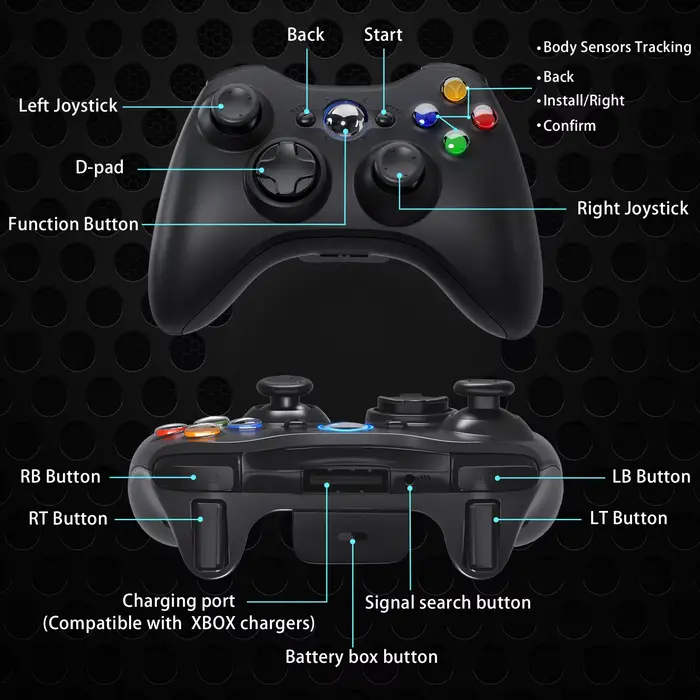 Contrôleur de jeu GAMROMBO pour Xbox 360/mince/console PC manette de jeu sans fil/filaire avec poignée ergonomique