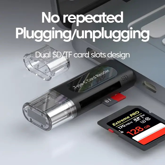 Lecteur de carte multifonction 4 en 1 USB 2.0 et Type C vers SD