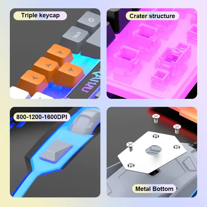 Clavier et clavier simples souris RAIKU T26 clavier lumineux à trois tons souris filaire mécanique tactile souris de jeu ensemble de clavier