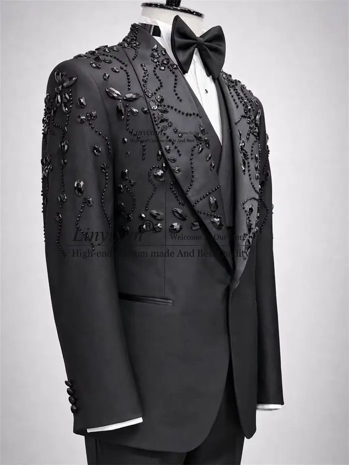 Costumes de smoking pour hommes en cristal scintillant, revers châle personnalisé, pour mariage, bla
