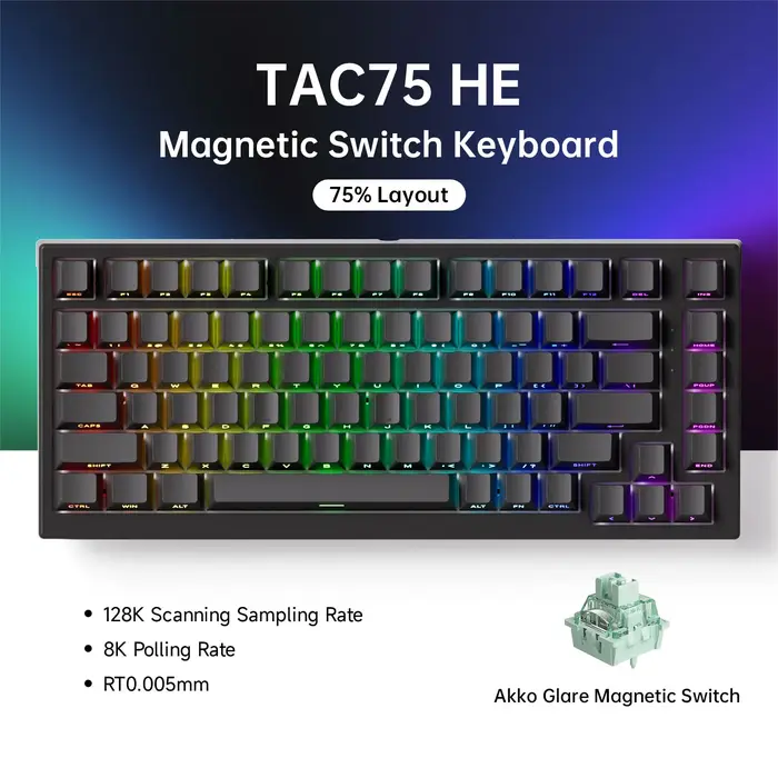 AKKO TAC75 HE clavier à interrupteur magnétique 75% claviers de jeu déclencheur rapide 0.005mm 8K RGB filaire Esports