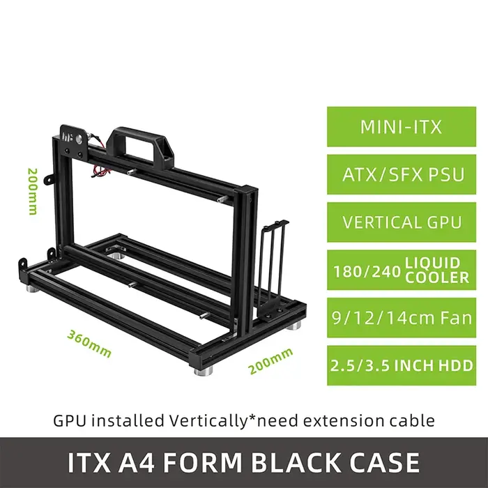 METALFISH Boîtier ITX A4 en aluminium à cadre ouvert