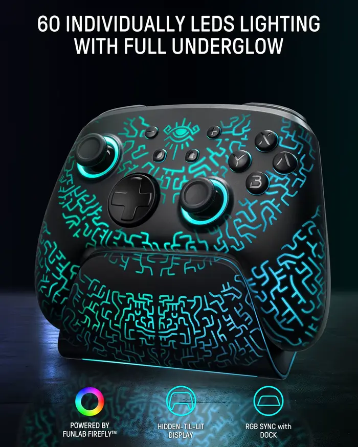FUNLAB contrôleur Pro sans fil avec contrôleur de station de charge pour Nintendo Switch 2/1 Compati