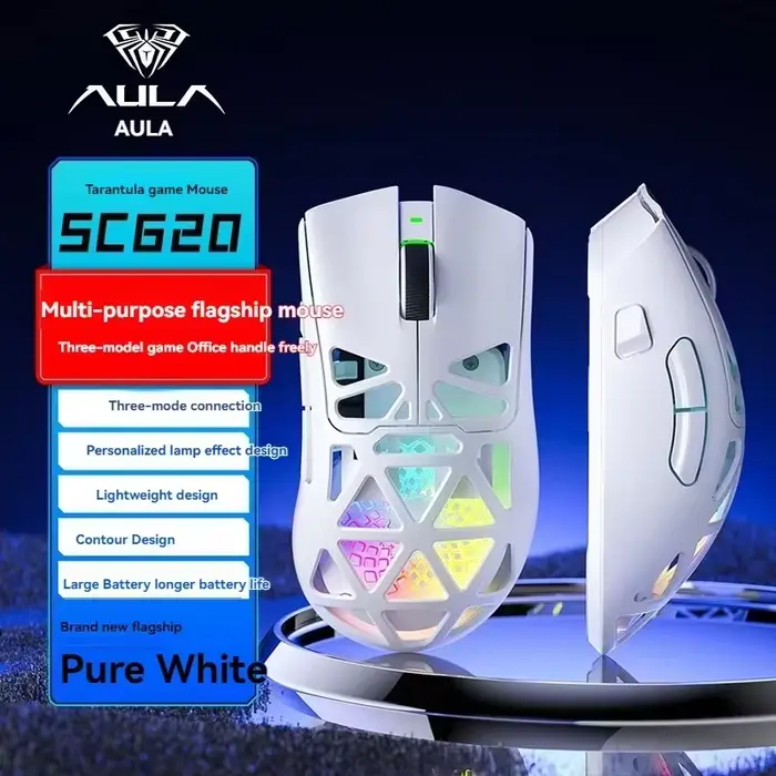 Souris de jeu sans fil AULA SC620 Tri-Mode PAW3311 avec éclairage RGB, légère et ergonomique pour l'