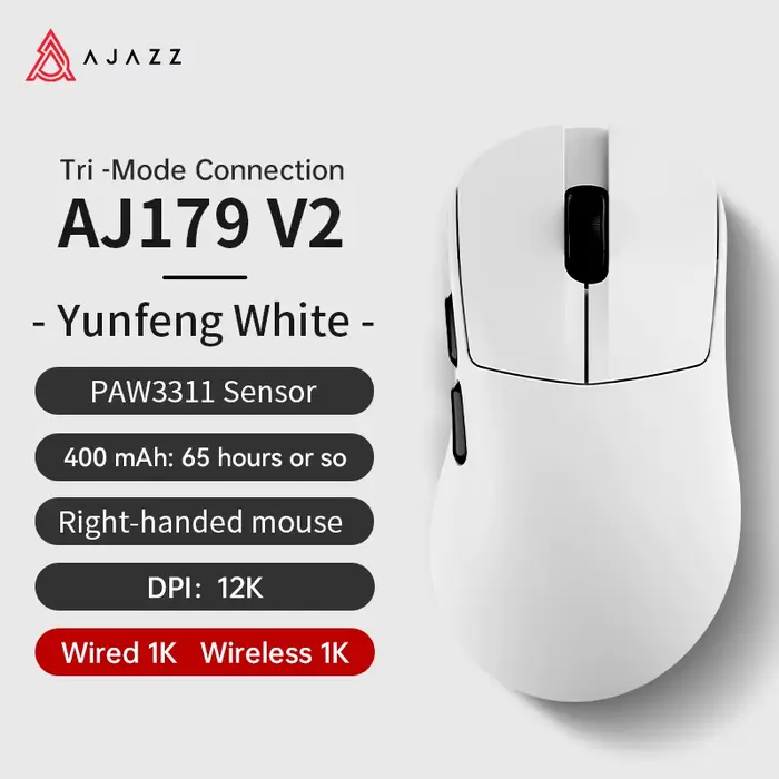 Souris de jeu sans fil Ajazz AJ179 Apex PAW3950 avec station de charge RGB, souris macro pour ordina