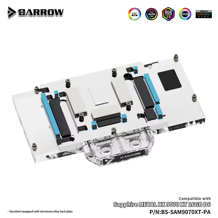Bloc GPU Barrow pour Sapphire METAL RX 9070 XT 16GB D6, refroidisseur d'eau pour carte graphique, radiateur de refroidissement PC BS-SAM9070XT-PA