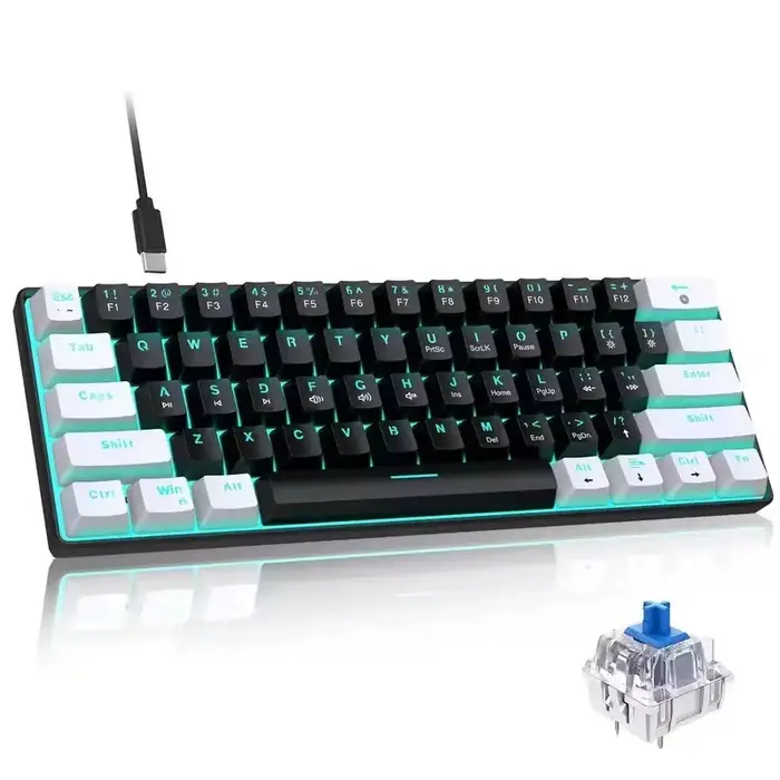Clavier mécanique 60%, clavier de jeu avec interrupteurs bleus et rétroéclairage bleu marine, petit 