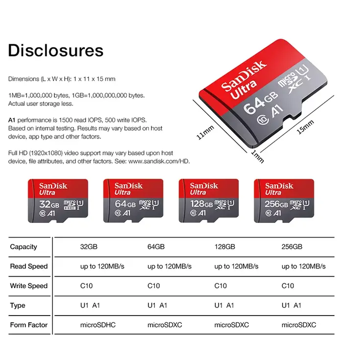 Carte Micro SD Ultra Microsd A1 pour Téléphone