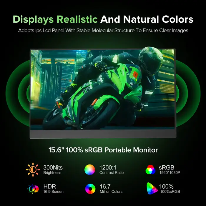 UPERFECT 15.6'' 1920*1080 60Hz moniteur portable 16:9 écran IPS avec Type-C Mini HDMI deuxième affichage arrière