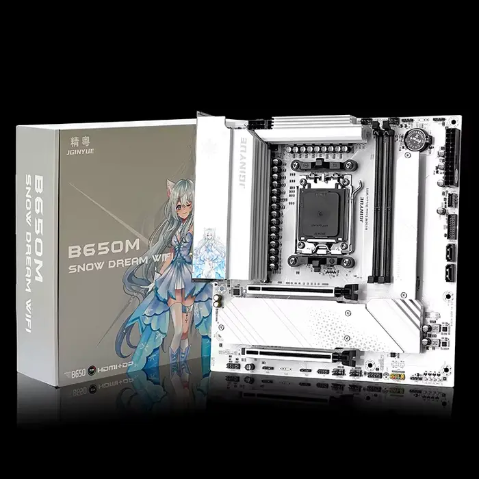 JGINYUE B650M neige rêve WiFi carte mère M-ATX pour Ryzen7000/8000/9000 série MAX 9800X3D/9950X3D DDR5 RAM PCIe4.0x16*2 M.2*3