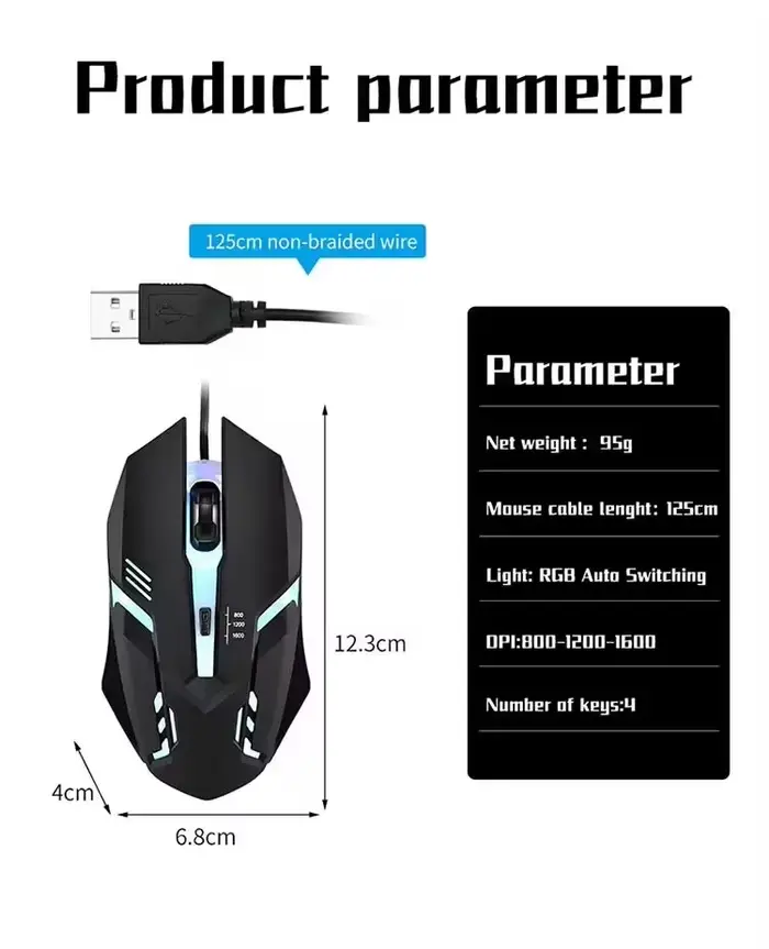 20251 PC identique M01 sport LED lumineux rétro-éclairé USB filaire souris de jeu pour ordinateur de bureau