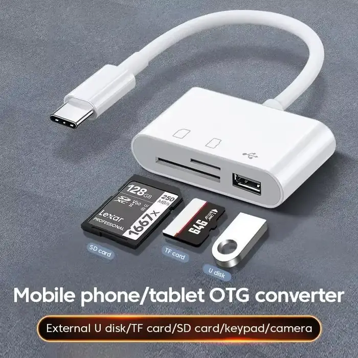 Hub USB-C 3-en-1 multi-ports avec lecteur de cartes mémoire TF CF SD pour téléphone Samsung Xiaomi Macbook – Adaptateur