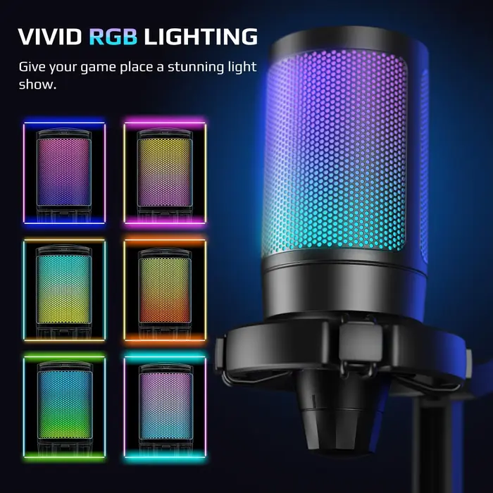 AmpliGame by FIFINE Microphone de jeu USB avec RVB, Bouton de gain, Muet tactile, Micro à condensate