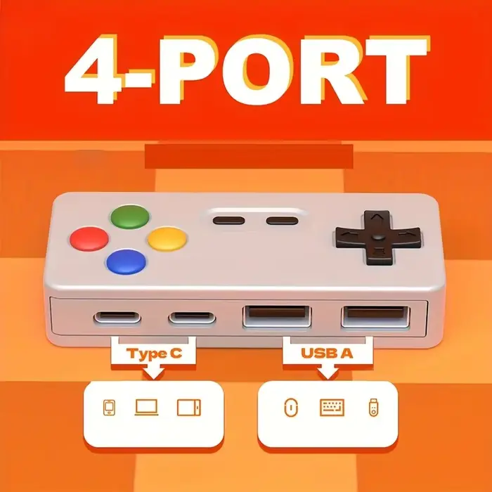 1 extension USB 4 en 1 HUB créatif portable avec 2 ports de type C et 2