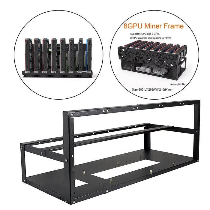 Châssis de Rig de Minage 6/8 GPU, Boîtier de Minage, Outils de Minage, Cadre Unique avec Support de 