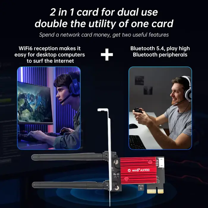 Carte PCIe AX900 WiFi 6 Bluetooth 5.4 600 Mbps pour PC de bureau