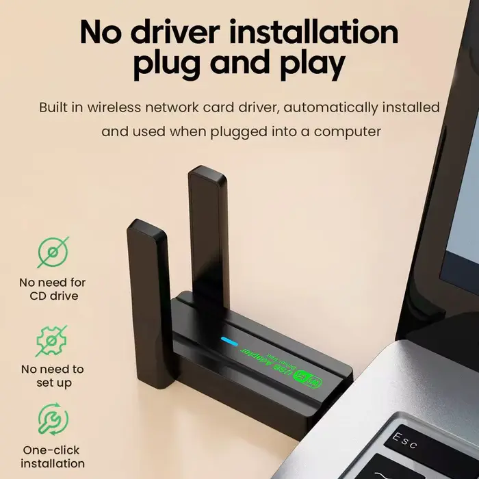 Carte réseau sans fil WiFi 5 1300M double bande 2.4G&5GHz USB 3.0 adaptateur