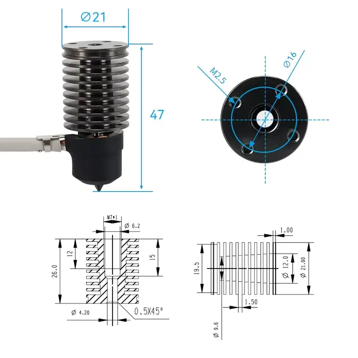 Volcan Hotend E3D V6 24V 50W 60W pour Voron 2.4 imprimante 3D tête d'impression à noyau chauffant en céramique