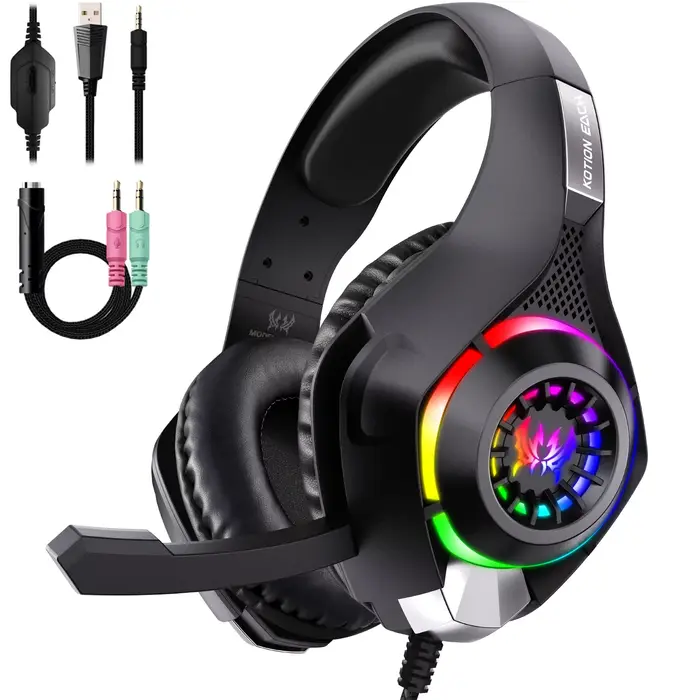 Casque de jeu filaire léger avec microphone HD, design raffiné avec coussinets d'oreille doux et res