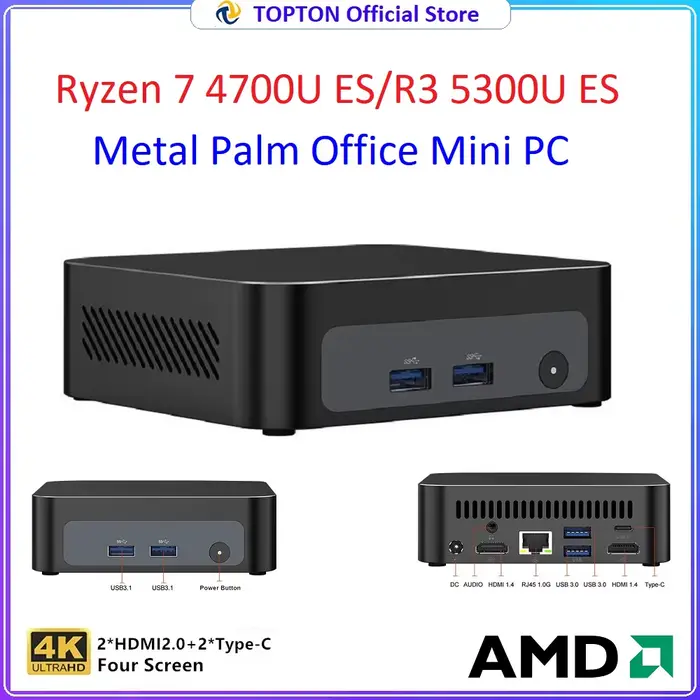Mini PC de jeu Topton Palm, AMD Ryzen 7 4700U ES 3 5300U ES, 2*DDR4, 2*M.2, ordinateur de bureau por