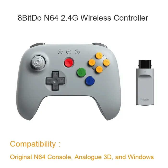 Manette de jeu sans fil 8BitDo N64 2.4G avec adaptateur pour console N64 originale, analogique 3D et