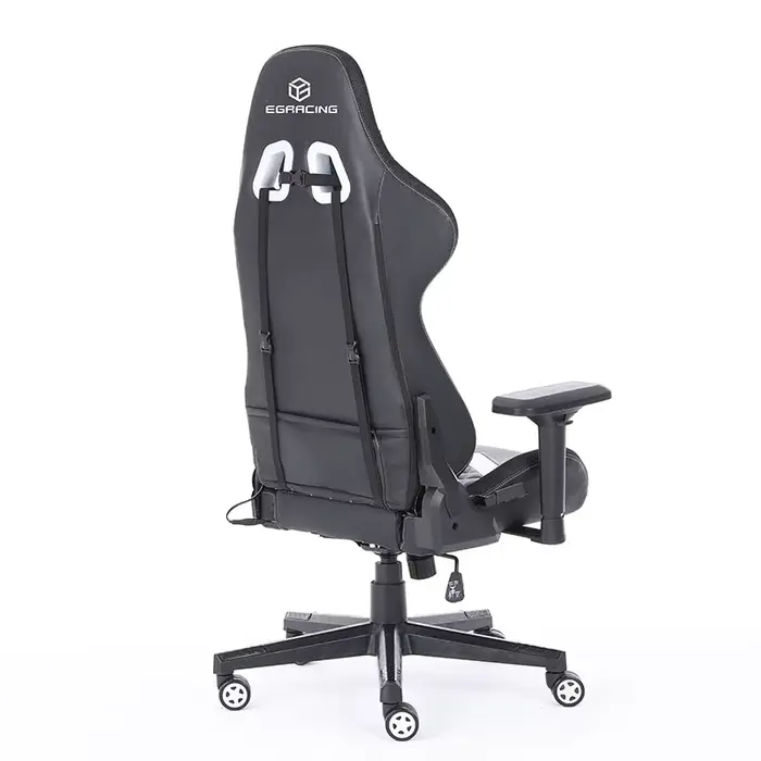 Chaise de jeu ergonomique en cuir PU noir pour bureau et gaming