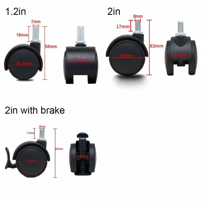 Outil 1.2/2 pouces meubles roues universelles roue de remplacement 360 ° Roulette de chaise de bureau rotative en