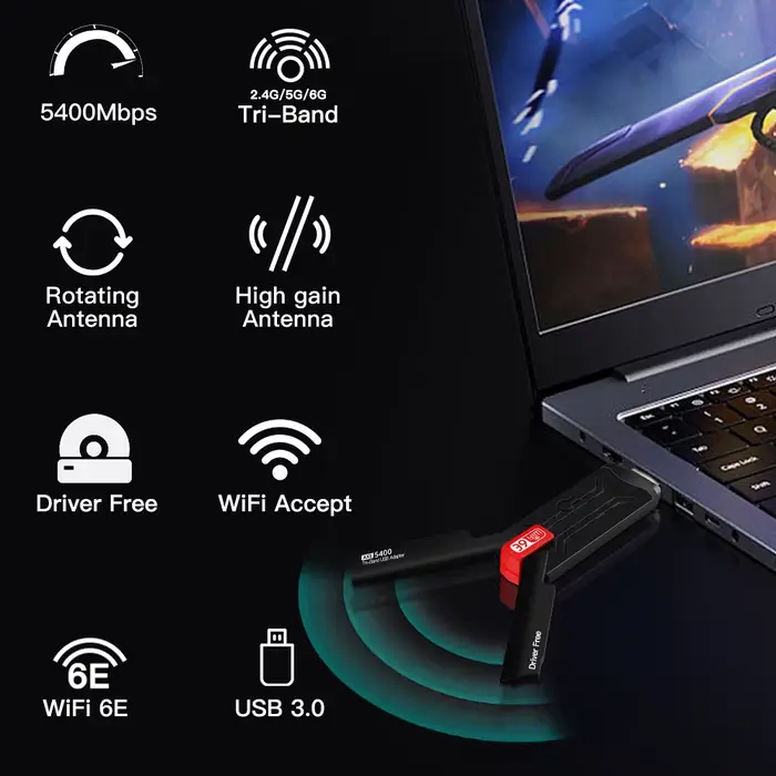 Adaptateur sans fil WiFi6E AX5400 USB 3.0
