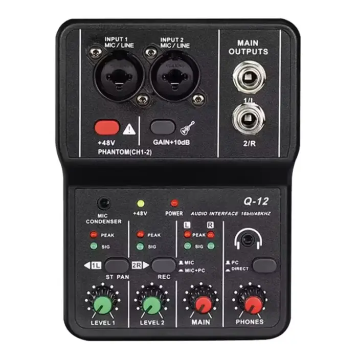 Interface Audio portable professionnelle à 2 canaux, console de carte son, mini mélangeur USB pour g