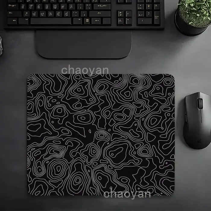 Petit tapis de souris carte topographique noir et blanc