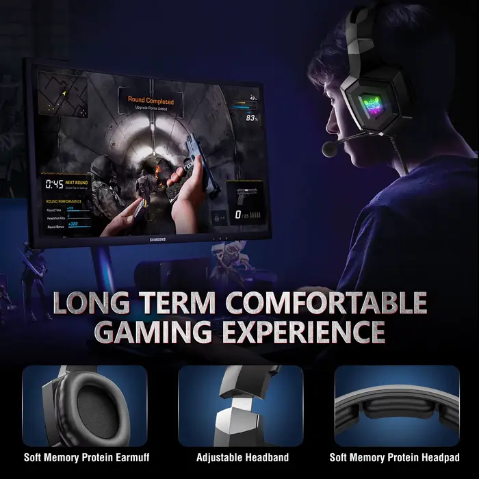 ONIKUMA K8 casque de jeu avec micro HD Flexible lumière rvb son Surround sur-oreille