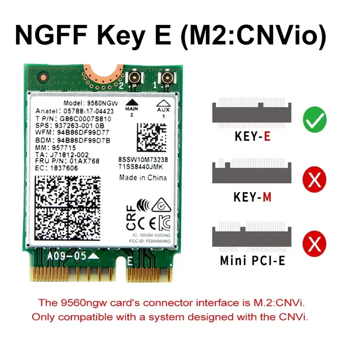 KEBIDUMEI – carte réseau sans fil double bande 9560NGW AC Cnvio 1733M BT 5.0 QCNFA344A, carte Wifi 1