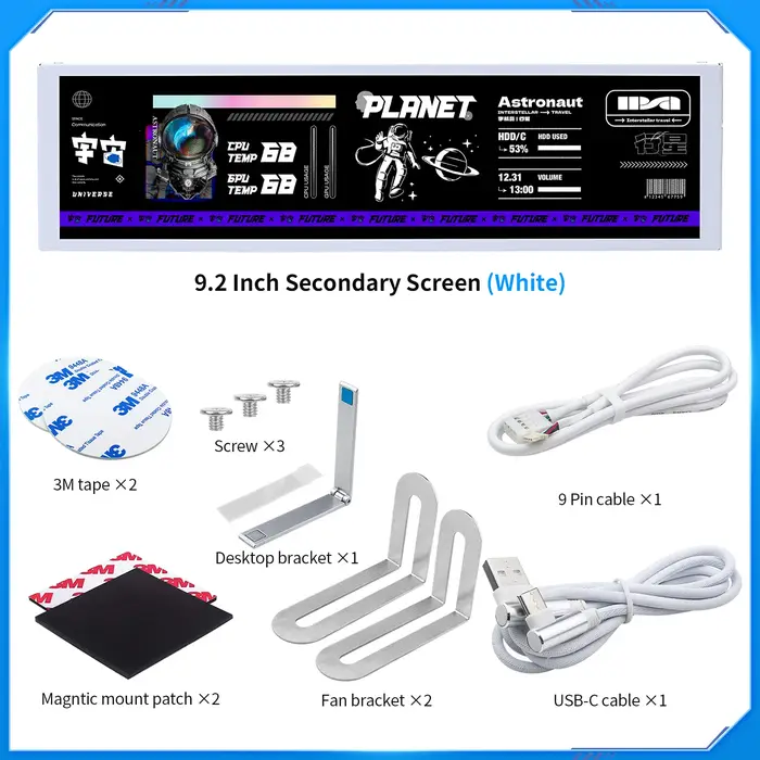9.2 ''IPS Type C écran secondaire TURZX 1920x462 LCD pour Windows 10 11 châssis d'ordinateur réseau CPU GPU RAM