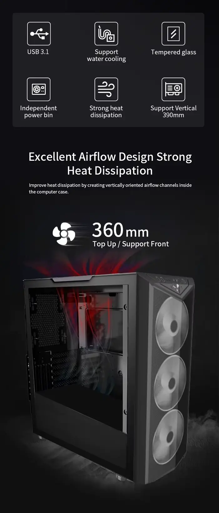 Boîtier de jeu ATX, boîtier d'ordinateur de jeu, boîtier de PC
