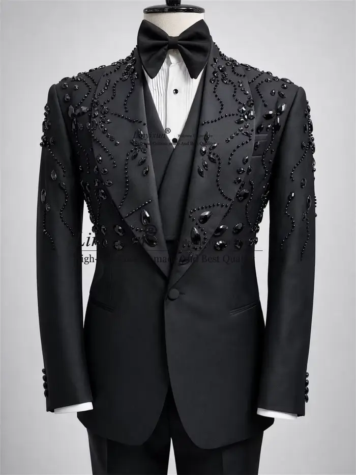 Costumes de smoking pour hommes en cristal scintillant, revers châle personnalisé, pour mariage, bla