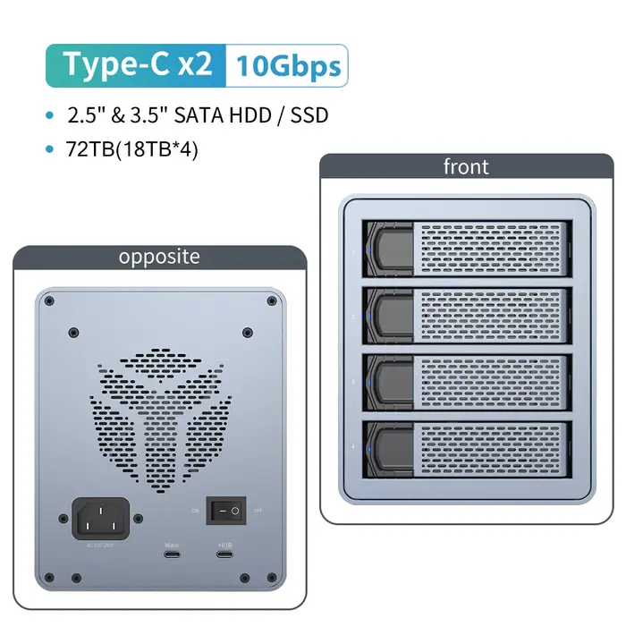 Yottamaster boîtier de disque dur externe RAID 5 baies 2.5 "3.5" SATA HDD SSD