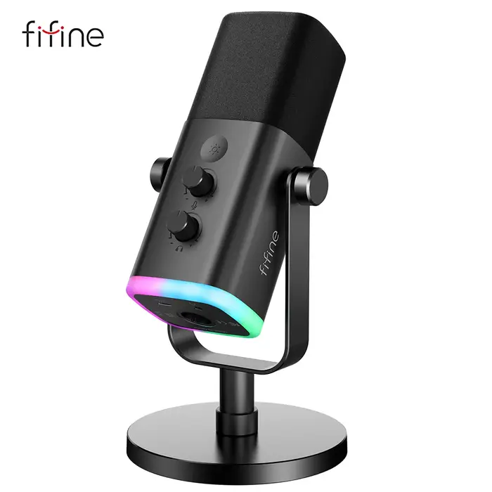 FIFINE Microphone dynamique USB/XLR avec contrôle RGB/prise casque/muet
